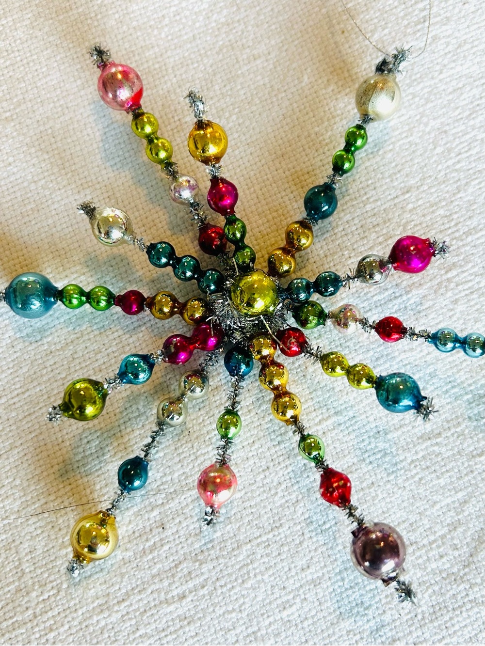 Vintage repurposed holiday star burst glass garland bead Christmas Ornament